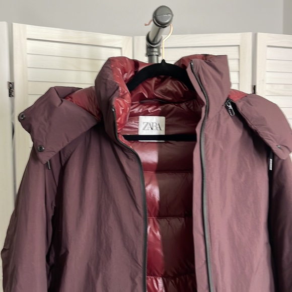 Zara Limited Edition Burgundy Water Resistant Down Puffer Jacket Coat Size XS - Picture 10 of 14